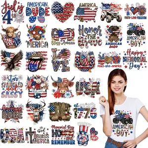 30 count Patriotic Iron on Transfers 4th of July Iron on Decals Patches Independent Day Western Heat Transfers Vinyl Decals for Clothes Bag Covers DIY Decorations