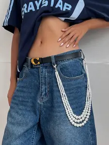 Bohemian Imitation Pearl Three-Layer Fashion Jeans Chain, Elegant Daily Party Jewelry Gift for Women, Versatile Ladies Accessory