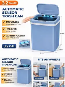 12L (3.2 Gal) Automatic Touchless Trash Can – Motion Sensor Smart Garbage Bin for Bathroom, Kitchen, Bedroom & OfficeAutomatic Garbage Can