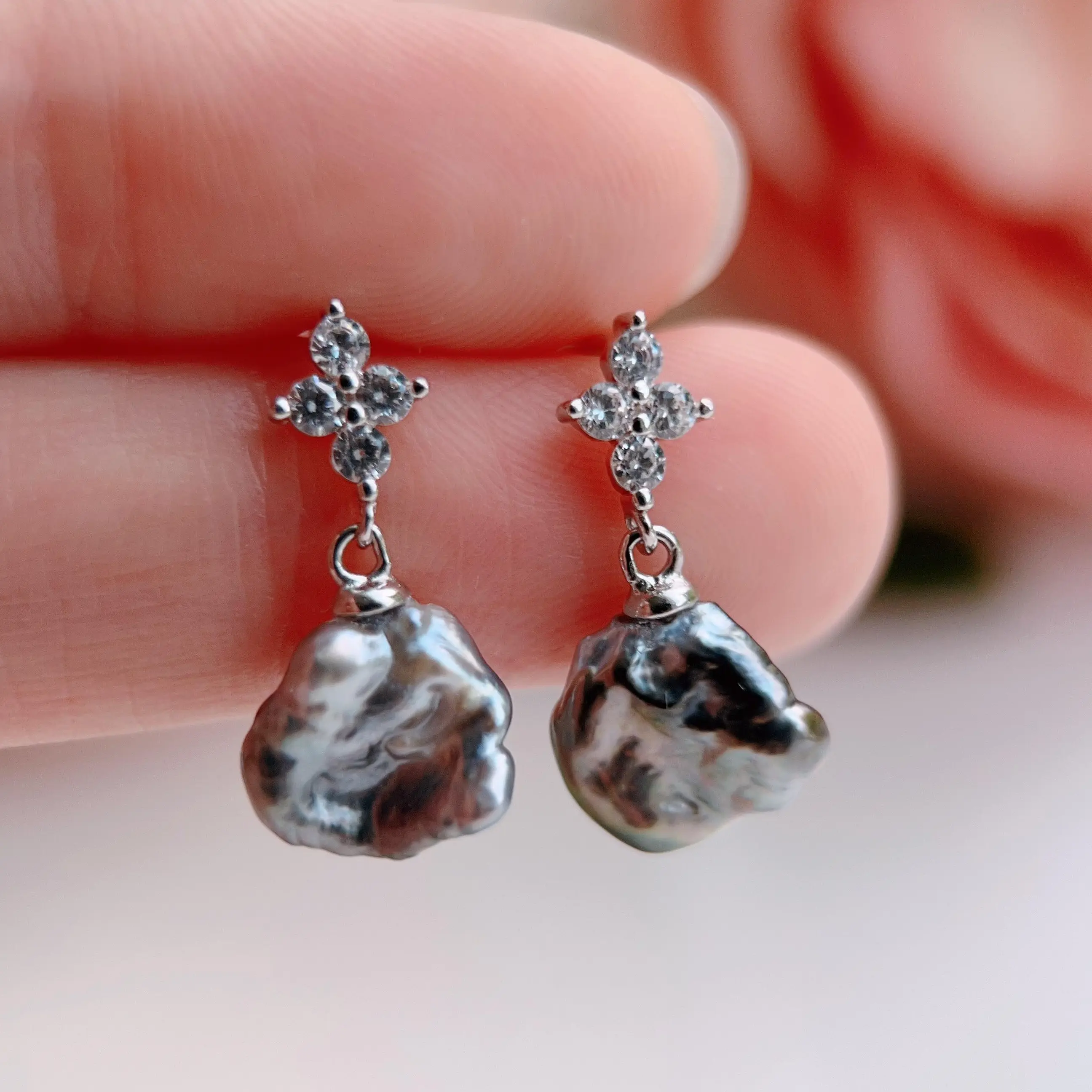 Piswency Natural Black Tahitian Keshi Pearl Dangle Earrings, Rare Saltwater Black Pearls, 925 Sterling Silver Earrings, Gift for Her