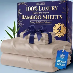 DECOLURE Bamboo Sheets 4pc Set 100% Cooling Viscose Ultra Soft 17 Deep Pocket Double Stitching Must Have for Hot Sleepers OEKO Tex Certified Hypoallergenic