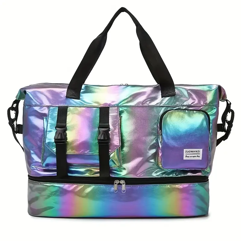 Gradient Color Large-Capacity Sports Duffle Bag with Independent Shoe Compartment, Multifunctional Travel Bag, Convertible Shoulder Handbag, Zipper Travel Bag, Synthetic