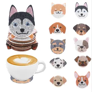 Cartoon Dog Pattern DIY Diamond Art Painting Coaster Set, 10 Counts/set DIY Diamond Art Painting Coaster, DIY Decorative Coaster for Home Office Desk, Diamond Painting Kits