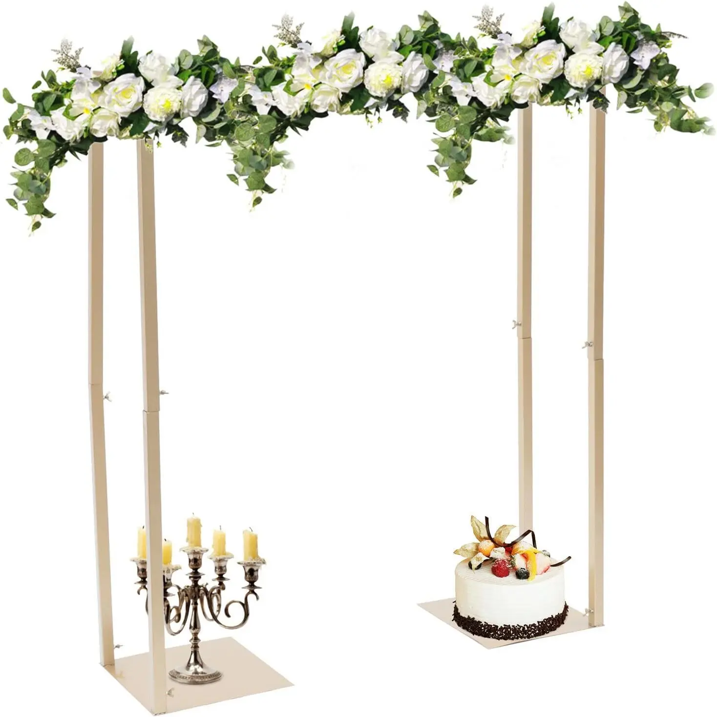 Gold Metal Square Backdrop Stand Arch Pipe Kit - Stable 3D Iron Frame (3.9x3.3Ft/100*30*120cm, 6kg), Easy Assembly & Easy-Remove Pipes, Fits LED Pendants, for Outdoor Wedding, Anniversary & Party Decor (Decorable with Tulle, Balloons, Flowers)