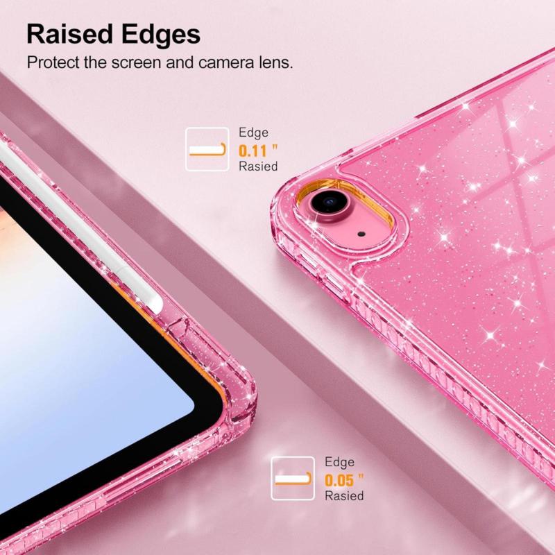 iPad Case for 10.9 Inch 10th 11th Gen Tablet Crystal Clear Protection Casing with Shiny Sparkle Glitter Smooth Finish Pencil Holder Auto Wake Sleep Cover