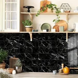 3D imitation marble self-adhesive wall stickers, waterproof, moisture-proof, easy to clean, removable kitchen backsplash and splash guard, suitable for kitchen and bathroom wall tiles, home decoration wall panels, size 8 inches × 4 inches.