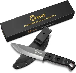 5.1" D2 Steel Fixed Blade Knife with Sheath and Nylon Fiberglass Handle for Hunting & Survival