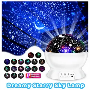 Galaxy Star Projector Night Light - 360° Rotatable 17-Color LED Lamp, Projection & Night Light Modes, Quiet USB/Battery-Powered Home & Party Decor Gift for Kids