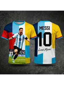 Messi Fashion Football Jersey Kids' Unisex Summer Daily Outdoor Sports Breathable Comfortable Quick-Drying Casual Short-Sleeve T-Shirt