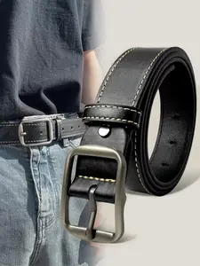 Men's Vintage Square Buckle Belt - Simple, Stylish and Trendy PU Leather Belt | Classic Casual Daily Wear | Adjustable Formal Belt | Belt to Match Jeans | Perfect Gift for Boyfriend, Husband, Father (Halloween, Christmas, Father's Day Gifts)