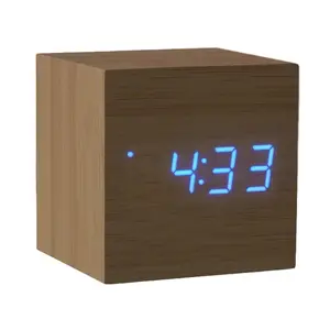 212 MAIN Flashing Blue LED Wooden Cube Digital Clock Set for Farm Animals - Cube Shape, Alarm Function, USB Powered Clocks, Poultry Supplies