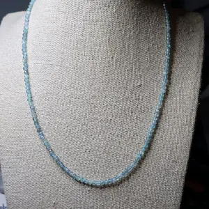 Kam Blue Ice Apatite Faceted Crystal Bead Necklace - Stackable - 16 to 18 Inches Length
