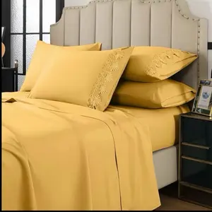 Luxurious Yellow 6pc Bedding Set with Embroidered Pillows & Elegant Bedspread for Stylish Bedroom Decor