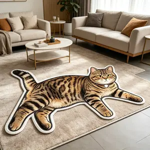 1 PC Tiger Stripe Cat Pattern Rug, American Street Style Creative Design, Hand Wash Only, Living Room, Bedroom, Study Decor, Easy Clean, Indoor Use