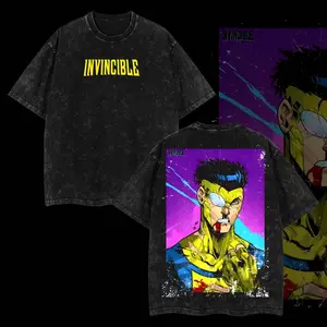 valentine shirts Superstyle "Think, Mark, Think!" Mark Grayson Invincible war Comic Double Printed Oversize Lightweight Acid Washed Tee, TV Series Graphic T-Shirt