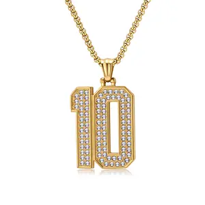 Gold Plated Number 10 or 7 Necklace | CZ Diamond Iced Pendant