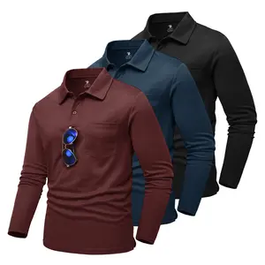 3 PACK GOPUNE Men's Polo Shirts with Pocket Golf Long Sleeve Quick Dry Lightweight Collared Stylish Moisture Wicking Business Tennis
