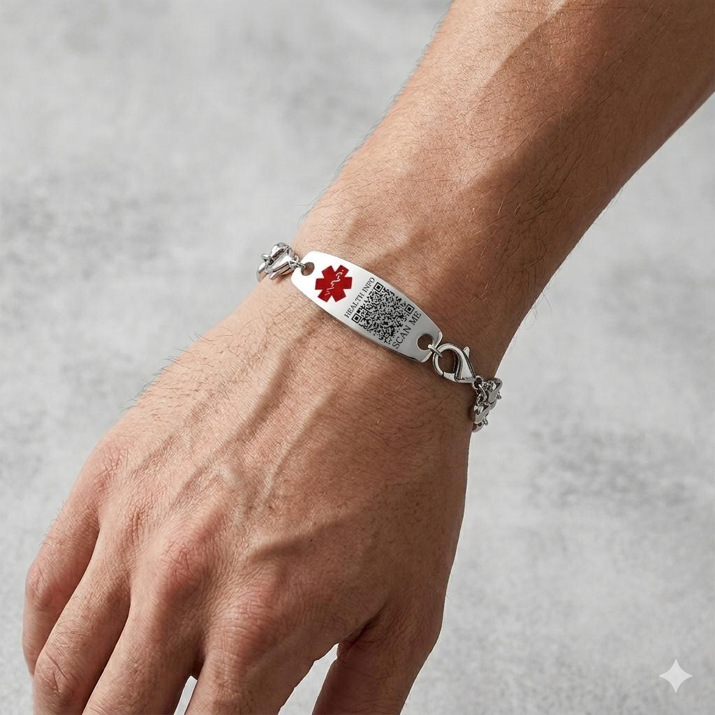 Uloveido Heart ID Bracelet for Women, Double Chain Wristband with Emergency Info Access, Elegant Safety Jewelry for Daily Wear