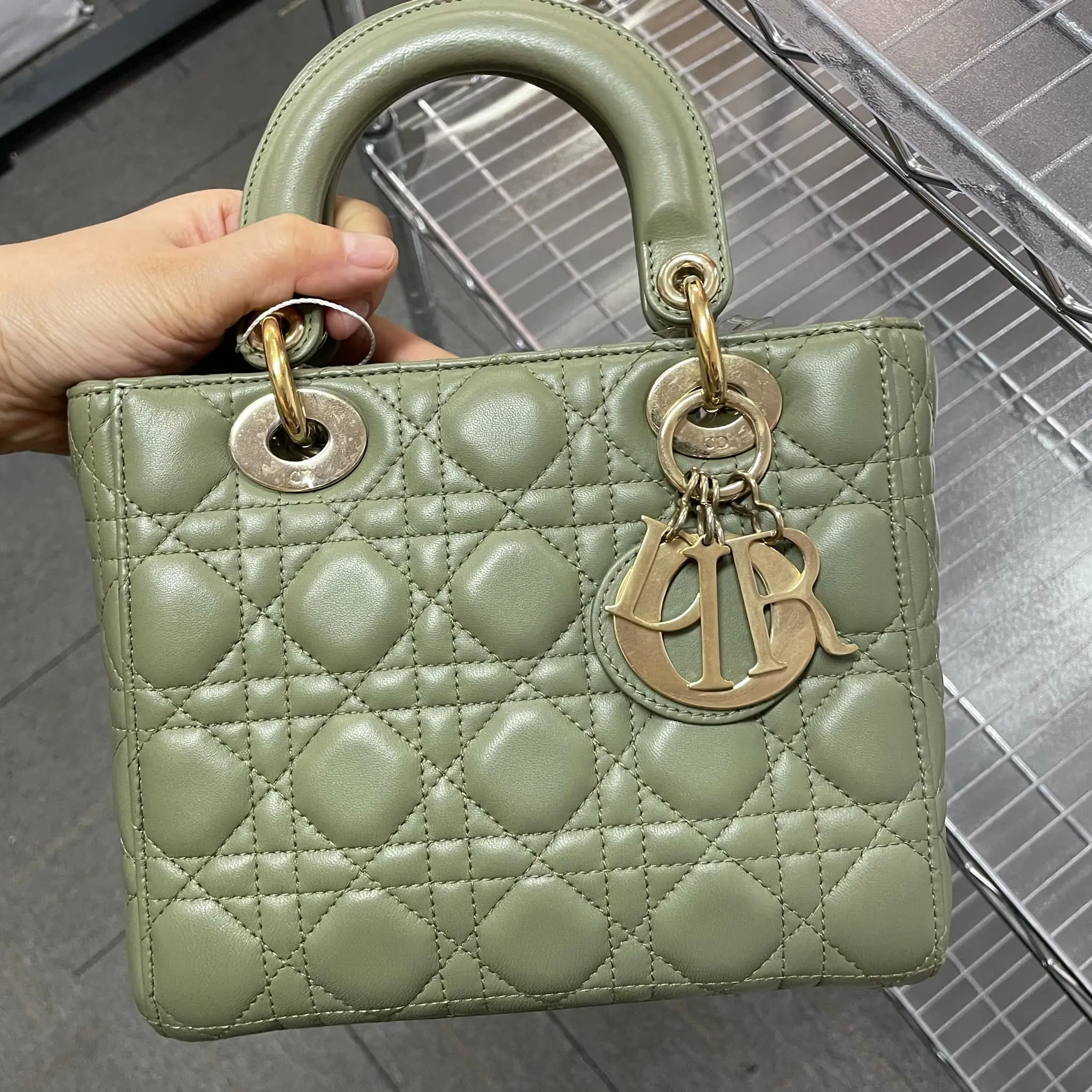 Pre-owned Dior Lambskin Leather Crossbody Bags CHRISTIAN ABC Cannage Sage Green Small Women's Handbag