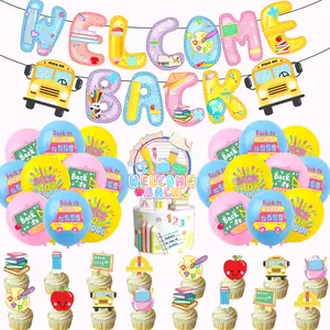 Back to school theme party supplies welcome back banner balloons cake inserts school season decoration set