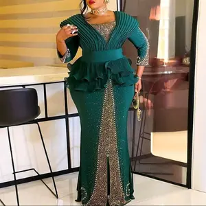 Elegant Green Maxi Dress with Rhinestone Embellishments and Ruffle Detailing for Special Occasions Formal Womenswear Elegance Party