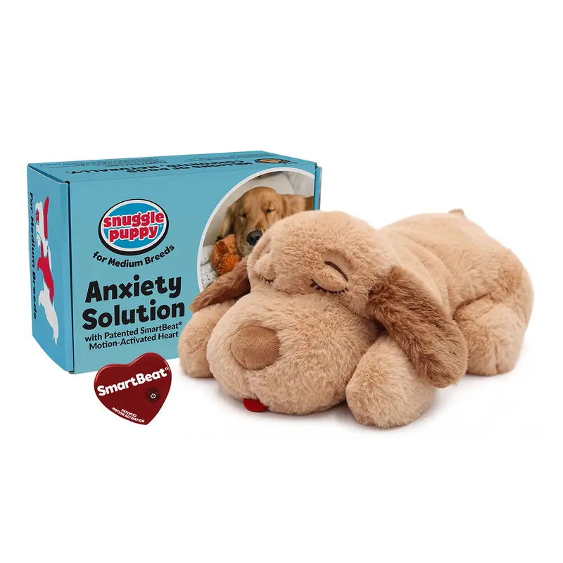 Snuggle Puppy Original Heartbeat Puppy Toy with Heat Pack, Calming Aid for Puppy Anxiety, Crate Training and Sleep - Medium, Biscuit