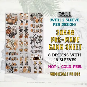 Fall DTF Gang Sheet, Autumn Premade Gang Sheet with Sleeve, Ready to Press Heat Transfer, Ghost DTF Transfer, Pumpkin Dtf Print, Fall Season