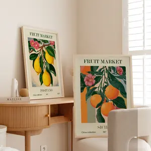 Frameless Fruit Market Canvas Art Prints, Positano Lemon & Sicilian Plant Posters, Home Living Room Dining Cafe Kitchen Wall Decor