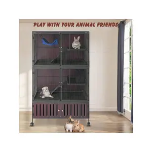 60" Large Metal Ferret Cage, 3-Level Chinchilla Cagewith Wheels, Multi-Level Small Animal Habitat For Chinchilla/Guinea Pig/Rats, Lockable Doors, Ramps, Hammock & Storage Cabinet 5-Tier Metal Ferret Cage With Wheels, Large 3