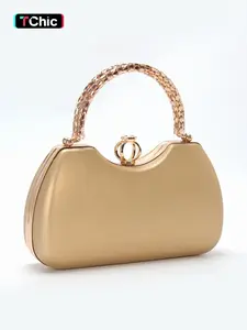 Chic PU Women's Evening Bag with Heart Lock Design, Fashionable Handbag with Unique Carry Chain, Perfect for Weddings and Parties, Evening Clutch