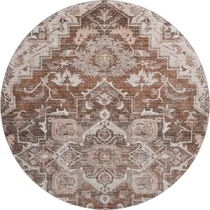HomeRoots 664765 8 ft. Terra Cotta Beige & Gray Floral Medallion Washable Round Area Rug - Durable, Multi-Tonal, Shaped, with UV Protection (Floral Area Rugs for Home Decor), Durable Area Rugs