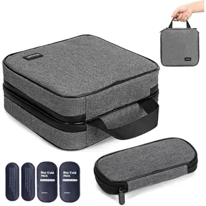 Large Insulin Travel Case TSA Approved with Small Insulin Pen Case for Traveling, Diabetic Medication Bag with 4 Reusable Ice Packs for Diabetic Supplies 10 -12h Cooling Time (Grey)