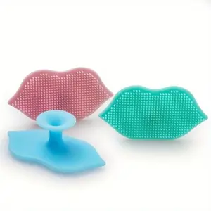 Lip Shaped Lip Scrubber, 2 Counts Soft Material Exfoliating Lip Brush with Suction Cup, Bendable Soft Lip Scrubber, Lip Cleaning Scrub Brush Tool, Skincare