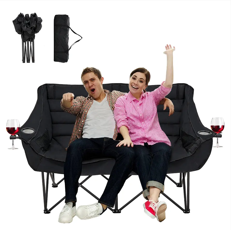DoCred Double Camping Chair,Camping Chairs Loveseat for Adults Heavy Duty,Camping Couch,Folding Chair Patio-Supports up to 500 LBS with Carrying Bag