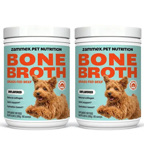 Zammex Bone Broth Powder for Pets, 21.2oz, Grass-Fed Bovine Collagen Peptides & Hydrolyzed Protein with 19 Amino Acids, Supports Joint, Gut, Coat & Immune Health