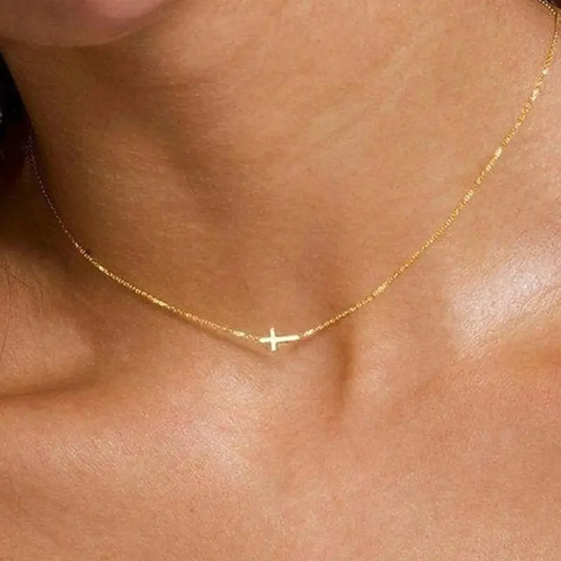 Elegant Horizontal Cross Pendant Necklace, Alloy Chain, Perfect for Daily Wear & Holiday Gifts, All Season Jewelry Accessory, Trendy Jewelry, Cross Design Necklace, Cross Necklaces