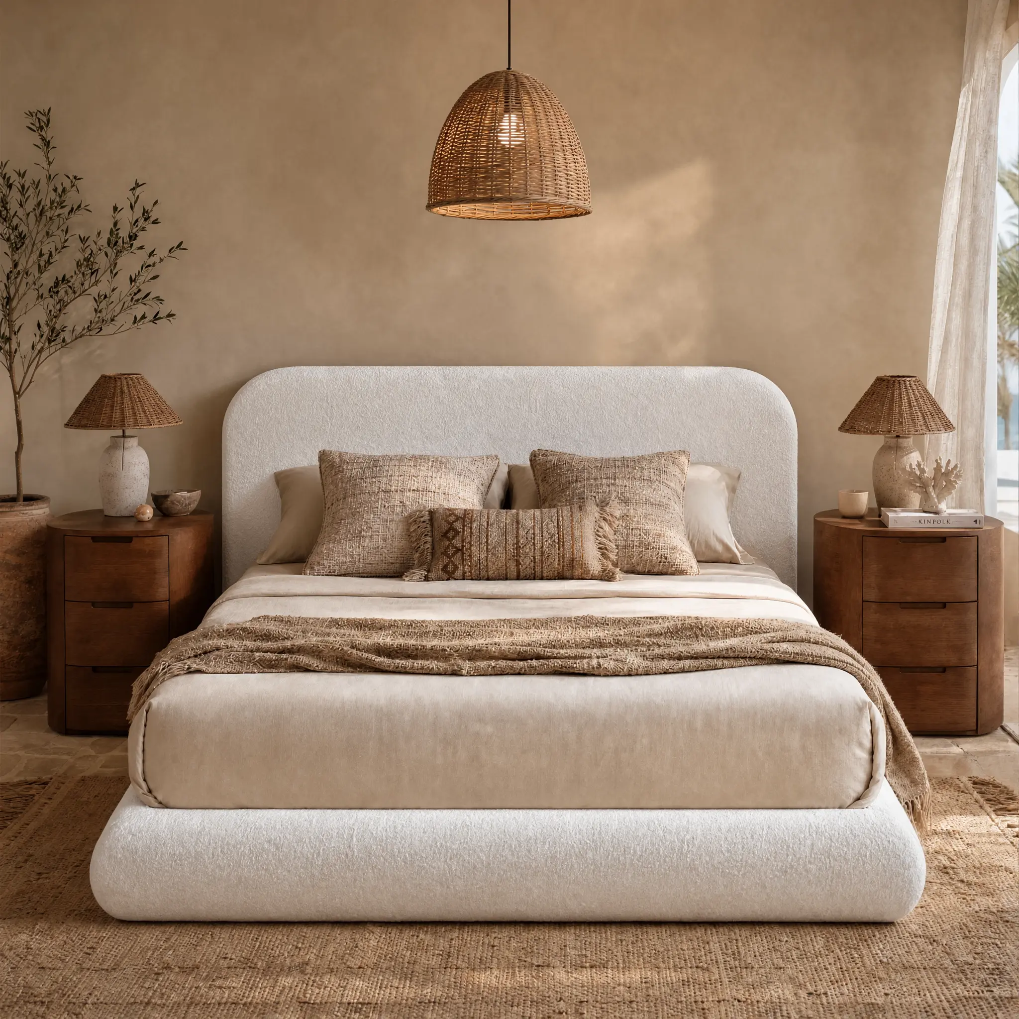 RECCI Airframe Queen Bed Frame - Cloud Upholstered Bedroom Furniture with Rounded Headboard, Fully Cushioned Arched Panels, Modern Low Profile Platform, Soft-Edge Design, Sturdy Support, Easy Assembly Required, No Box Spring Needed, Stable, Durable