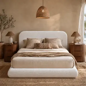 RECCI Airframe Queen Bed Frame - Cloud Upholstered Bedroom Furniture with Rounded Headboard, Fully Cushioned Arched Panels, Modern Low Profile Platform, Soft-Edge Design, Sturdy Support, Easy Assembly Required, No Box Spring Needed