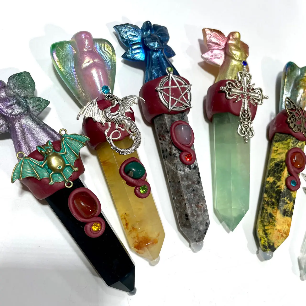 IG Crystal Maerail Magic Wands Flower Fairy High Quality Natural Flourite Citrine Apatite Amethyst Rose Quartz