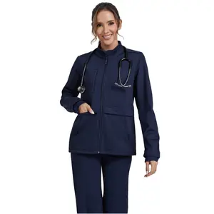 Kecols Scrub Jackets for Women with Zip Front Five Pockets Classic Fit Nursing Jacket Nurse Coat Fleece-Lined Warm-up Jacket
