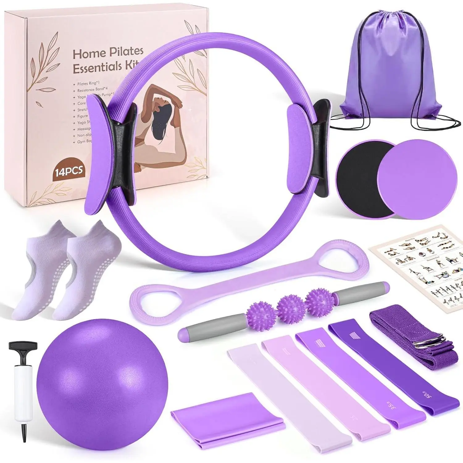 Pilates Kit for Women: Pilates Equipment Pilates Ring and Ball Set with Resistance Bands, Core Slider,  Roller, Pilates Essentials Kit for Beginner  Workout, Compact Toning Fitness