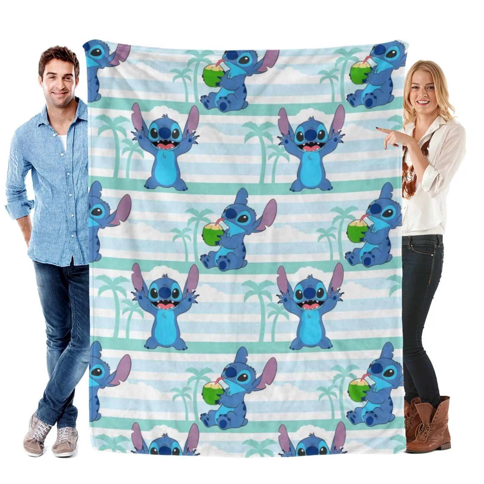 Disney Hawaiian Palm Strip Stitch Blanket, Lightweight Cartoon Printing Throw Blanket,Stitch Gifts,Stitch Bedding For Kid Birthday Gift