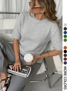 Women's Knitted Top Short Sleeve Round Neck Plain Simple Casual Knit T-Shirt Elegant Basic Sweater Spring Summer Apparel
