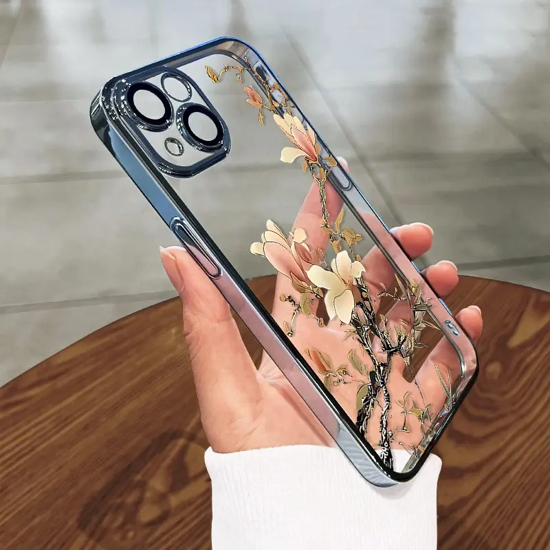 Plum Blossom High-Quality Protective Phone Case, Soft Touch, Small Christmas Gift for Phone 17 Pro Max/17 Air/17/16/15/14/13/12/11 Series, Camera Lens Protection, Seven Colors, Transparent, Lightweight, Durable, and Stylish Phone Case