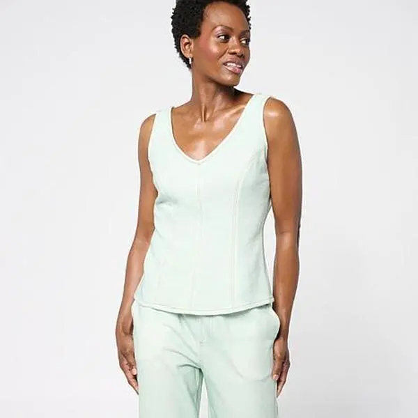 Tower Hill by Christie Brinkley Double Take Denim Knit Illusion Tank