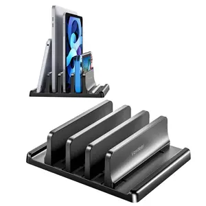 Vaydeer 3-Slot Vertical Laptop Stand Made of Premium ABS Plastics 5 in 1 Design Space-Saving Adjustable Desk Organizer for All MacBook/Chromebook/Surface