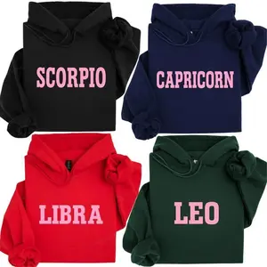 FULL 12 ZODIAC Pink Letter Hoodie – Retro Horoscope Graphic Hoodies for Women, Astrology-Inspired Unisex, Perfect Birthday Gift for Zodiac Lovers