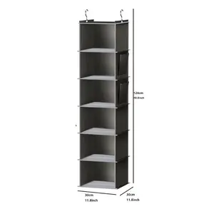 One 6-Tier Hanging Closet Organizer with Hooks – Foldable Storage Shelf for Clothes & Accessories (Grey)