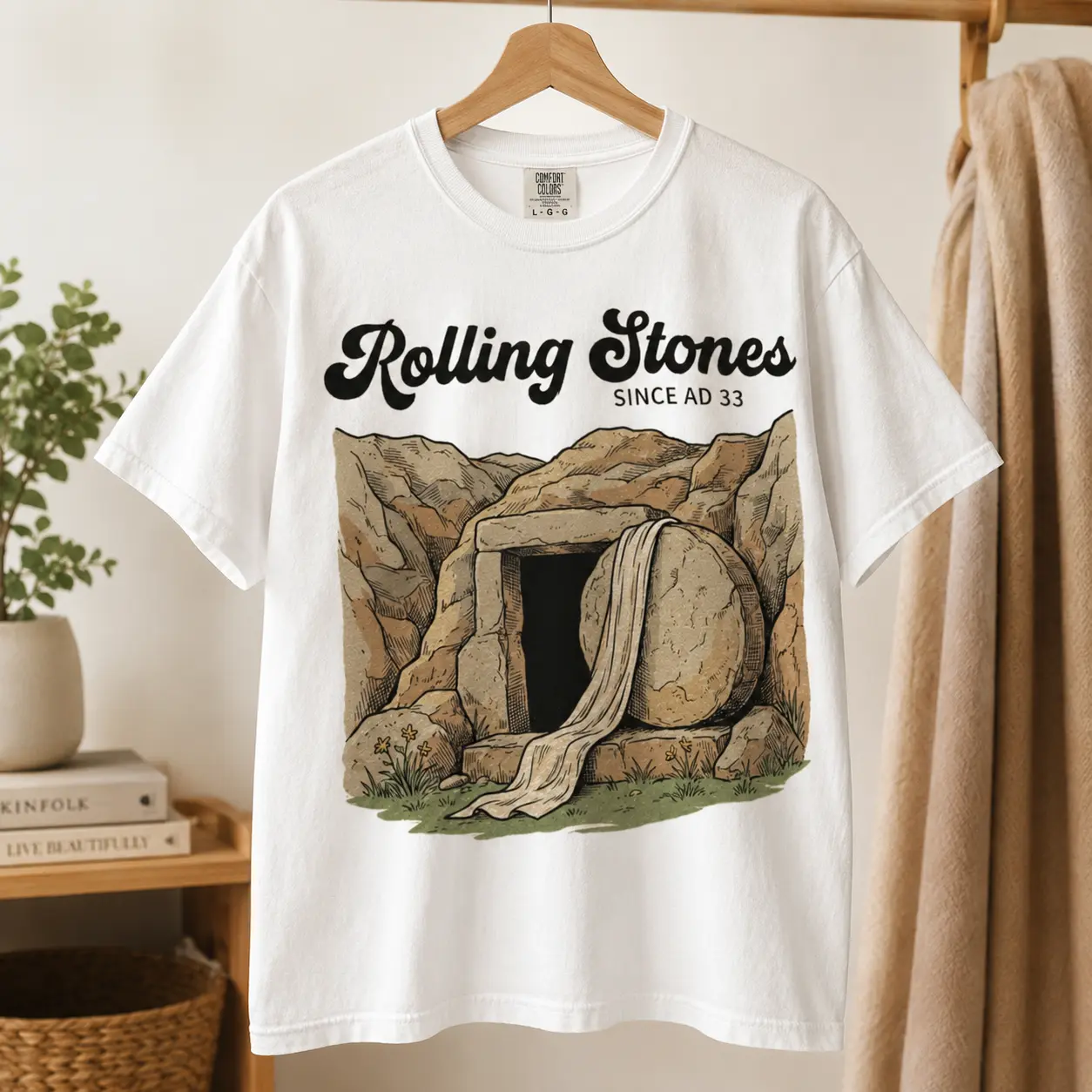Rolling Stones Since AD 33 Comfort Colors Shirt, Christian Easter Empty Tomb Graphic Tee, Vintage Faith T-Shirt, Jesus Resurrection Shirt, Religious Gift