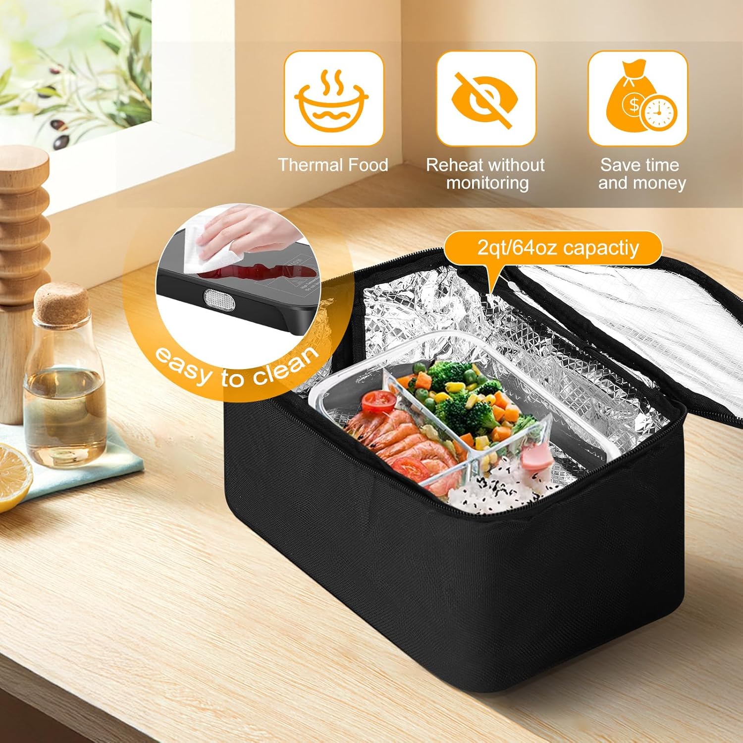 Portable Oven, 100W 12V/24V/110V 3-in-1 Electric Food Heater Electric Lunch Box Mini Microwave for Adults, Electric Lunch Box Food Heater for Men and Women, Fast Heating Keep Meals Warm for Truck, Office, Home,Travel